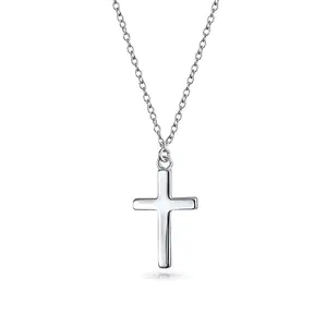 Cross Pendant 925 Silver Tiny Petite Religious Flat Cross Pendant Necklace
