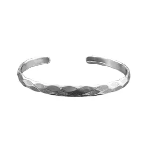 AMONROO Hammered Design Solid Silver Handmade Kada Cuff Style Unisex Bracelet Best Gift idea for boyfriend,husband