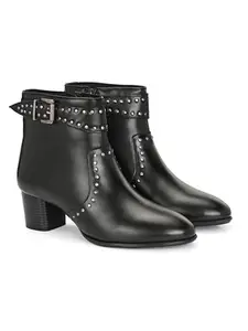 Delize Black Women mid heel platform boots-66513-39