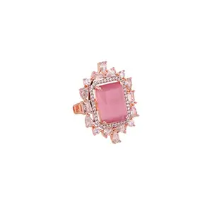 SARAF RS JEWELLERY-Rose Pink AD Studded Designer Adjustable Finger Ring
