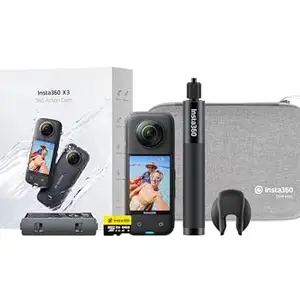 insta360 X3 Travel Bundle USB (X3 Action Digital Camera+X3 Lens Cap+X3 Battery+X Series Bag+70Cm Selfie Stick+Memory Card 64Gb), Black