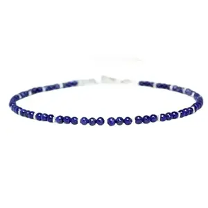 LKBEADS Silver Plated Bracelet with Blue Smooth Lapis Lazuli Beads – Round 2mm – 7 inch Adjustable – For Men & Women|LK_STACK_04327