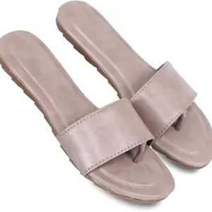 PADUKI Synthetic Leather Casual Flats Fashion Sandals for Women (Khaki, 4 UK) (Set of 1 Pair) (3005)