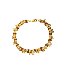 Two-Tone Gold Plated Charm Bracelet, Traditional Design, Textured Beads