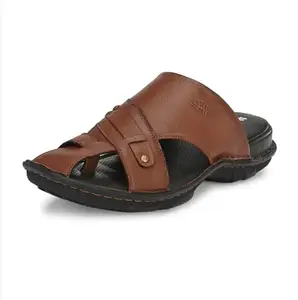 HITZ Men's Tan Leather Comfort Slippers - UK 11