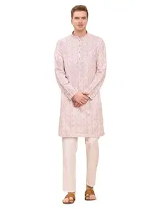 Pro-Ethic Style Developer Men's Cotton Kurta and Pajama Set Mandarin Collar (KP-122) (Pink, XXL)
