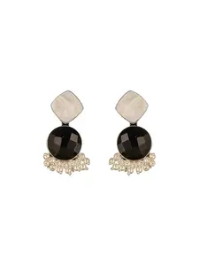 SARAF RS JEWELLERY White Oxidised Black Stone Studded Pearl Beaded Minimal Drop earrings