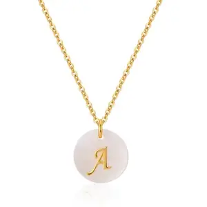 AQUASTREET Dainty White Initial Letter A Pendant Necklace | 18K Gold Plated | Anti Tarnish & Waterproof | Women and Girls