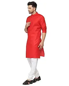 Men's Cotton Blend Straight Kurta (Kurta Stylish Latest set combo 43_Red_Xl)
