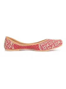 DESI COLOUR Flat Footwear/Mojari/Punjabi Jutti/Bellies for Women - Red Embroider (5)