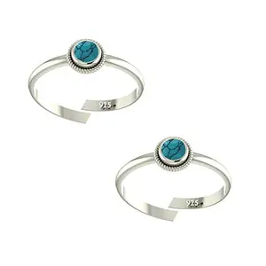 Peenzone 925 CZ Silver Turquoise Toe Rings (Leg Finger Rings) In Pure 92.5 Sterling Silver For Women | Toe Rings for Women and Girls | Chandi Bichiya