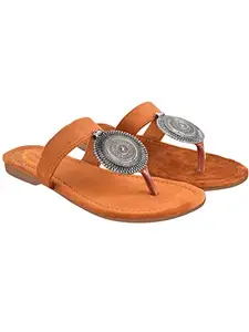 Shoetopia Ethnic Jewel Detailed Orange Flats for Women & Girls