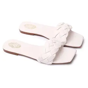 KLIEV PARIS Women's & Girls White Color Fashionable weave Design Casual Outdoor Comfortable Trendy Flats Sandal