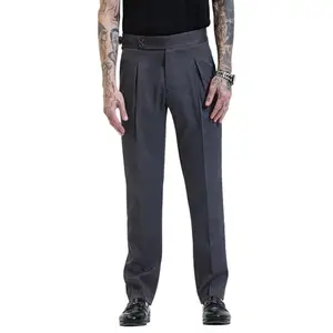 Snitch Charcoal Grey Self-Design Slim Fit Stretch Full Length Trousers
