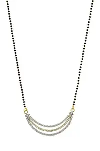 9blings Gold Plated Half Moon Long Beaded Chain Mangalsutra with Earrings For Women | Fancy Design Mangalsutra For Women | Round Beads Mangalsutra (Black, 70gm)