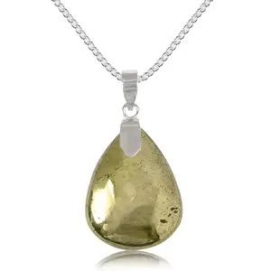 Crystu AAA Natural Pyrite Pendant with Metal Chain Crystal Stone Drop Shape Locket for Unisex