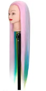 El Cabell hair Dummy Pink hair dummy Synthetic Hair Extensions Multicolored dummy and Wigs Saloon/Dummy/Training Head For Hair Styling/Practice/Cutting With Clamp Stand