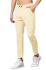 WE PERFECT Men's Regular Fit Solid Lycra Blend Trouser for Men & Boys|Men's Trouser|Men's Casual Trouser Cream