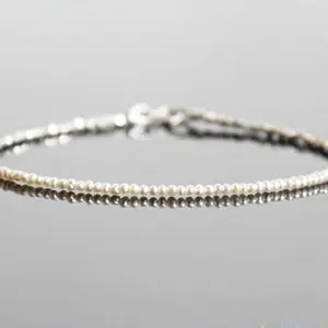 LKBEADS fresh water pearl 2mm rondelle shape smooth cut gemstone beads 7 inch stacking bracelet with silver plated lock for unisex.#Code- LCBR-2918