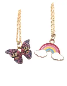 SIRANI, Gold Plated butterfly and Rainbow Pendant with Link Chain | Necklace For Women & Girls | (Brown)