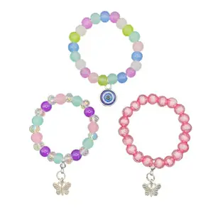 Beaded Crystal Bracelet for Women and Men, 3 Piece Combo Set, Butterfly Charms, Pink and Multi-Color