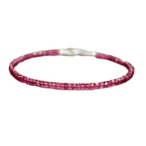 RRJEWELZ Pink Tourmaline Rondelle Beaded Bracelet – Faceted 3mm Pink Stones with Silver Lock – 7 Inch Adjustable link Bracelet for Men & Women|LCBR_RR_05526