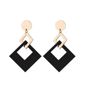 VIEN Womens Fashion Triangle Earrings Rose-Gold Drop Earring Cubic Zirconia Stainless Steel Drops & Danglers