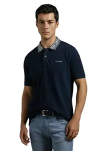 Louis Philippe Men's Solid Slim Fit T-Shirt (LRKPCSLPT65562_Navy