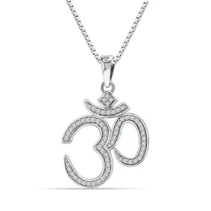 LeCalla 925 Sterling Silver OM Spiritual CZ Pendant | BIS Hallmarked Pure Silver Religious Pendant Chain Necklace for Good Health & Wealth | Prosperous Cubic Zirconia OM Locket for Men and Women