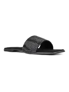 Inc.5 Womens Black Casual Embellished Open Toe Flats