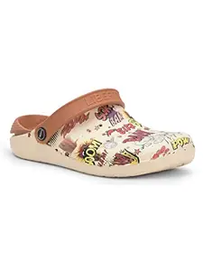 Liberty A-HA LPMXT-810 Casual Slingback Clogs for Men with EVA Sole | Slip-On Comfort, Breathable & Lightweight | Soft Footbed | Printed Stylish Home Wear Footwear (Cream - 8 UK)