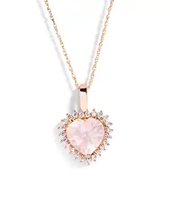 Gempro 925 Sterling Silver Rose Quartz Valentine's Heart Pendant for Women, 3.2 Carats