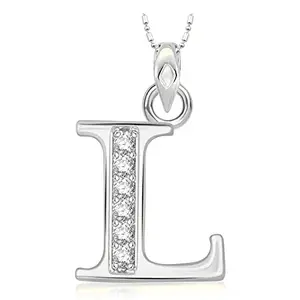 VSHINE FASHION JEWELLERY VSHINE Alphabet "L" Pendant initial Letter American Diamond Studded Pendant Locket with Silver Chain Rhodium Silver Plated Charm Collection Fashion Jewellery for Women, Girls, Boys and men -VSP1585R