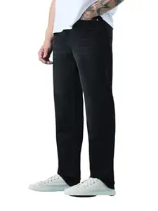 The Souled Store Straight-Fit Denim: Celestial Men and Boys Zip Fly Washed Black Cotton Spandex Lightweight Stretchable Everyday Casual Streetwear Trendy Straight Fit Jeans