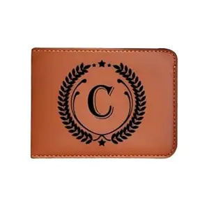 The Unique Gift Studio Men's Leather Wallet - Alphabet Name Leather Wallet for Mens - C Letter Printed on Wallet - Brown