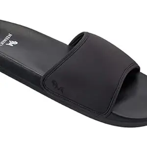 Eco Slides for Men | Open Toe Indoor Outdoor Slippers for Boys | Natural Rubber and Recycled Materials| Anti Skid Durable | Lightweight and Comfort Flip Flops (Black, UK Footwear Size System, Adult, Men, Numeric, Medium, 6)