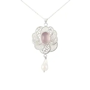 Generic APOORVA arj JEWELS Rose Quart Colored Stone in the Centre Handcrafted Silver Pendant for Women