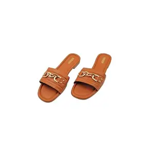 Parvish Comfortable Golden Buckle Tan Leatherite Slippers/flipflop/heels Slipper Luxury For Women & Girls