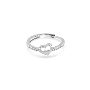 RACHIVA 925 Silver CZ Double Heart Ring for Women & Girls | Certified Intertwined Heart Design with Sparkling CZ | Romantic & Lightweight Adjustable Jewellery for Gifting