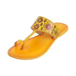 Mochi Women Yellow Synthetic Leather Kolhapuri chappal UK/5 EU/38 (32-541)
