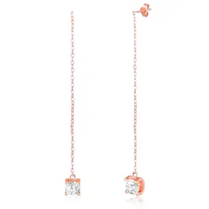 Peora Rose Gold Plated Cubic Zirconia Studded Drop Back Chain Earrings Trending Contemporary Jewellery For Women