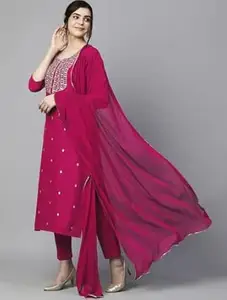 Women Cotton Kurta Pant Dupatta Set | 3 Piece Ethnic Suit Set for Daily