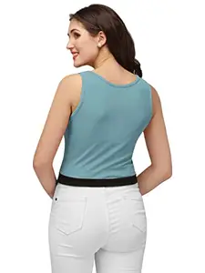 DOMADIYA Women Polyester Viscose Blend CropTopSleeveless Regular Fit for Every Occasion (LightGreen) D_BZ_Rimzim 4 Pista-S