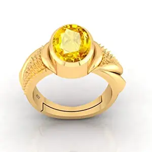 AKSHITA GEMS 12.00 Ratti 11.50 Carat Natural Certified Yellow Sapphire Pukhraj Astrological Gemstone Pure Sterling Silver 92.5 with Stemp Adjustable Gold Plated Ring for Men and Women