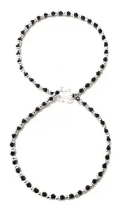 NANMAYA Silver Plated Anklets for Women and Girls (Black2)