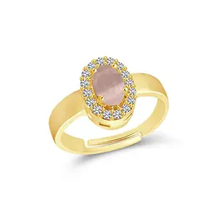 VSHINE FASHION JEWELLERY VSHINE Adjustable Ladies Ring Pink Coloured American Diamond Gold Plated Rings for Women, Girls, Girlfriend & Wife-VSFR1350G