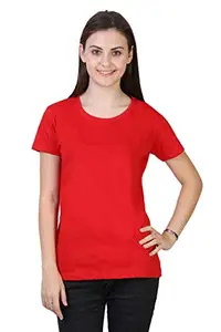 Ideation Women's Cotton Plain Round Neck Half Sleeve Red Color T-Shirt M Size