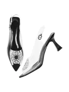 SELFIEE Fancy Embellished Transparent Gorgeous Spool Heel Sandal Comfortable Heel Stiletto Heel Pump Shoes for Women & Girls