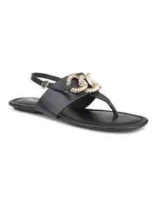 Inc.5 Women Black Embellished Open Toe Flats