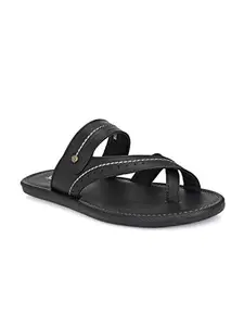 Shences Black Faux Leather Sandals for Mens (TRM3005BLACK_7)